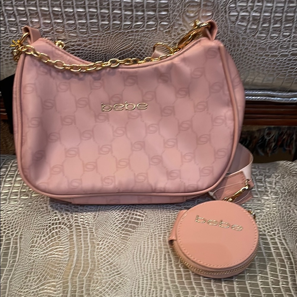 bebe Blush Pink Shoulder Bag with change purse Gold Chain and Coin Pouch NWT